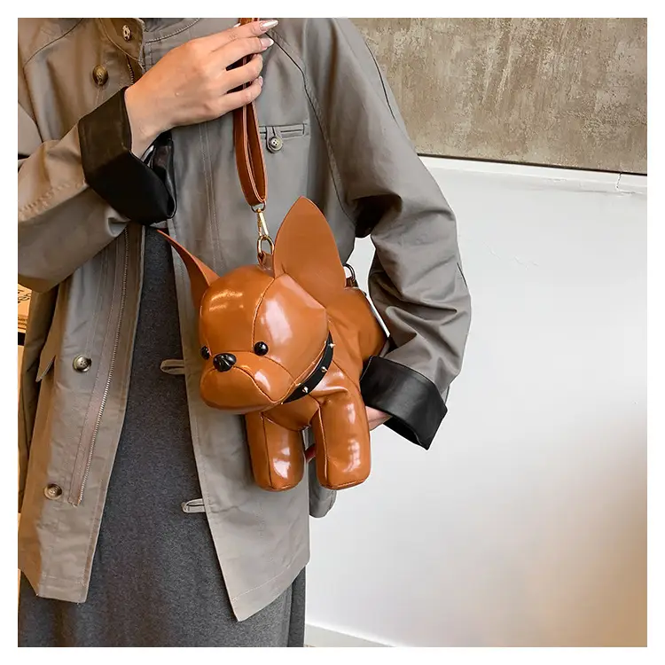 Cute Puppy Crossbody Bag Brown Leather Female Style — feature 28
