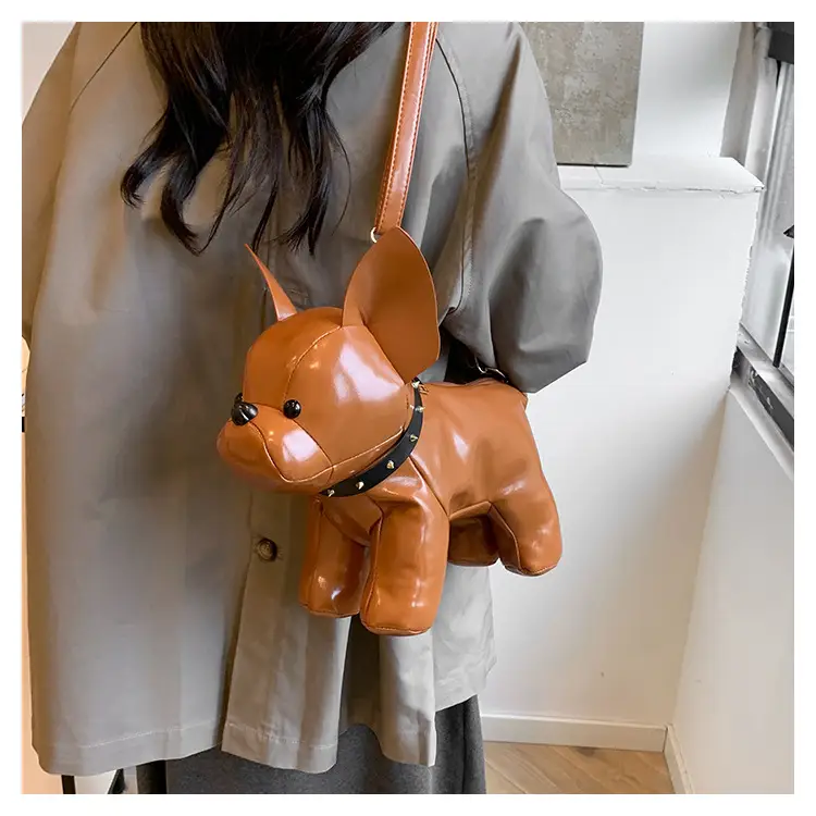 Cute Puppy Crossbody Bag Brown Leather Female Style — feature 29