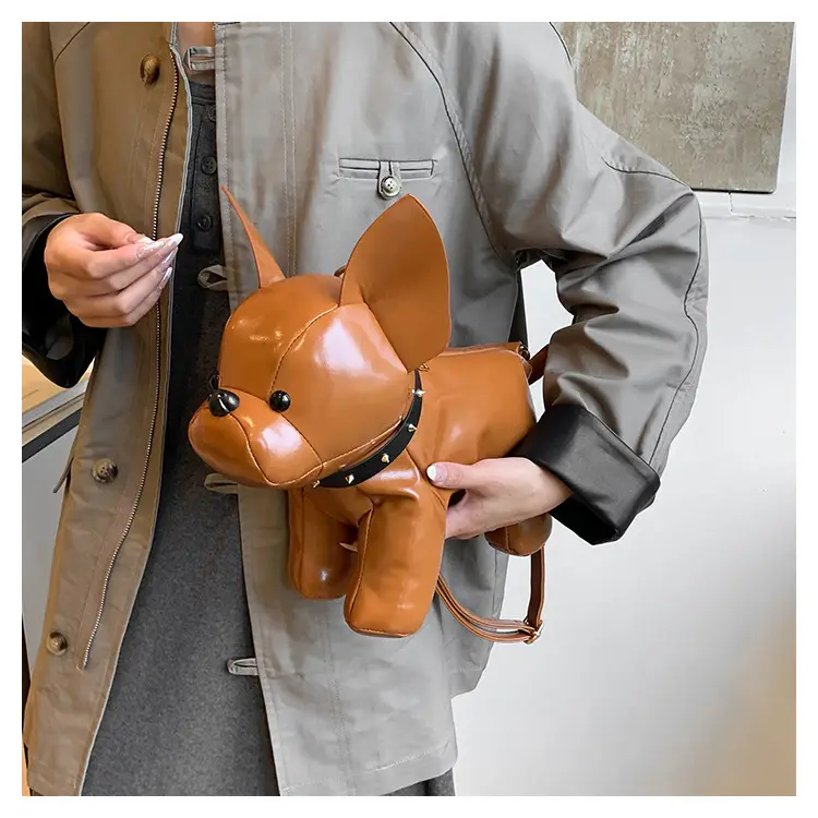 Cute Puppy Crossbody Bag Brown Leather Female Style — feature 30