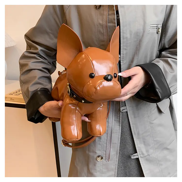 Cute Puppy Crossbody Bag Brown Leather Female Style — feature 31