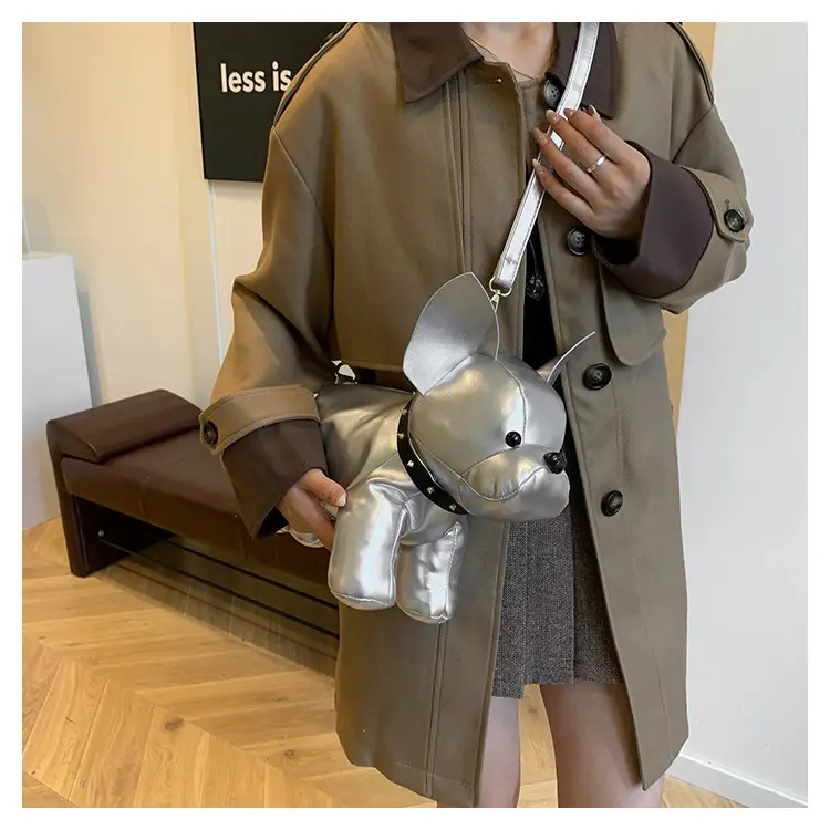 Cute Puppy Crossbody Bag Brown Leather Female Style — feature 32
