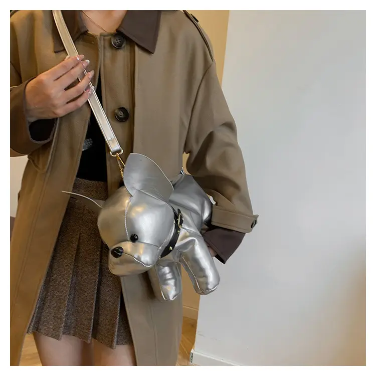 Cute Puppy Crossbody Bag Brown Leather Female Style — feature 34