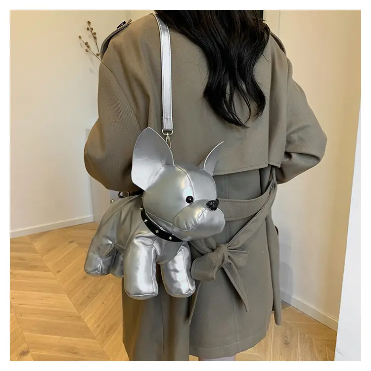 Cute Puppy Crossbody Bag Brown Leather Female Style — feature 37