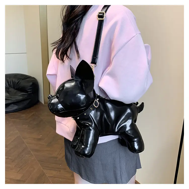 Cute Puppy Crossbody Bag Brown Leather Female Style — feature 38