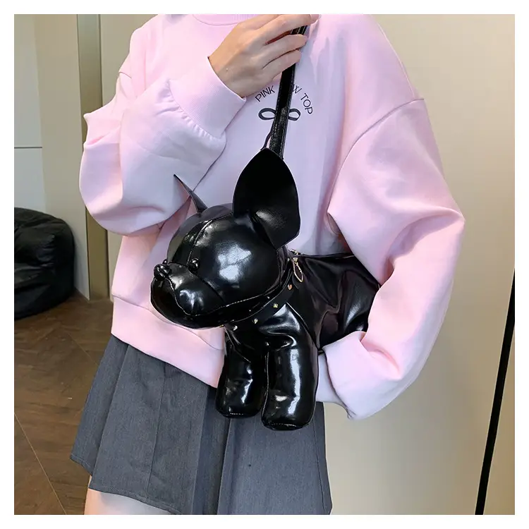 Cute Puppy Crossbody Bag Brown Leather Female Style — feature 39