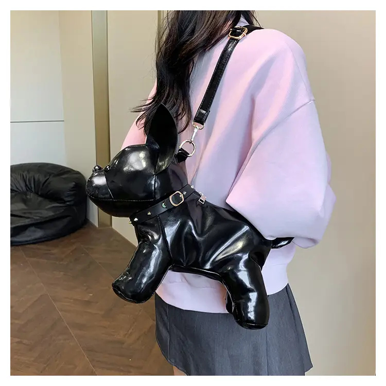 Cute Puppy Crossbody Bag Brown Leather Female Style — feature 41