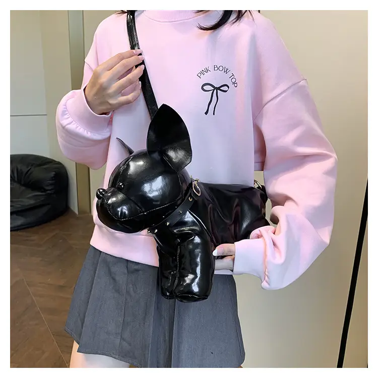 Cute Puppy Crossbody Bag Brown Leather Female Style — feature 42