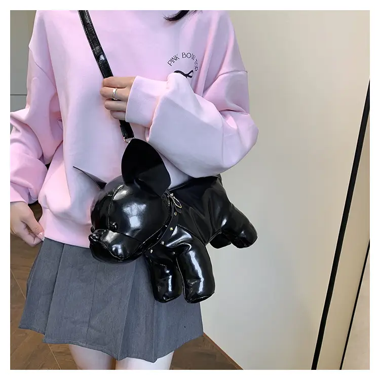 Cute Puppy Crossbody Bag Brown Leather Female Style — feature 43