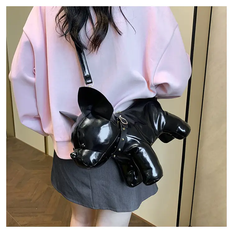 Cute Puppy Crossbody Bag Brown Leather Female Style — feature 44