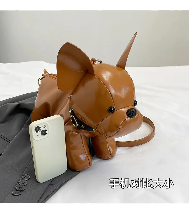 Cute Puppy Crossbody Bag Brown Leather Female Style — feature 6