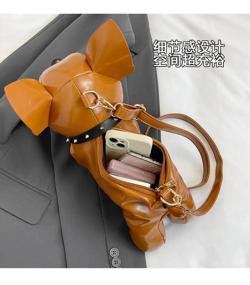 Cute Puppy Crossbody Bag Brown Leather Female Style — feature 7