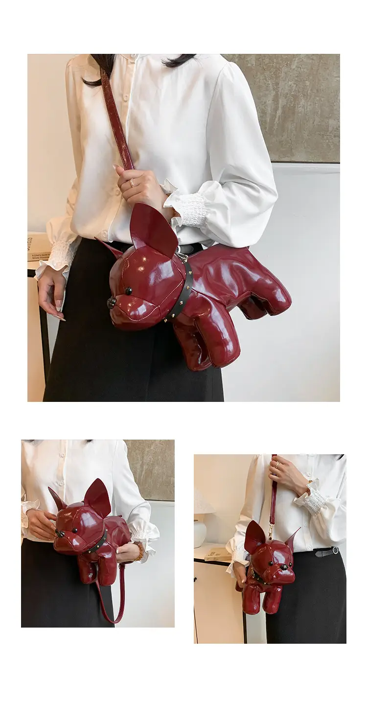 Cute Puppy Crossbody Bag Brown Leather Female Style — feature 9
