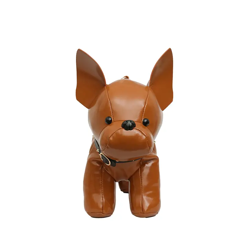 Cute Puppy Crossbody Bag Brown Leather Female Style