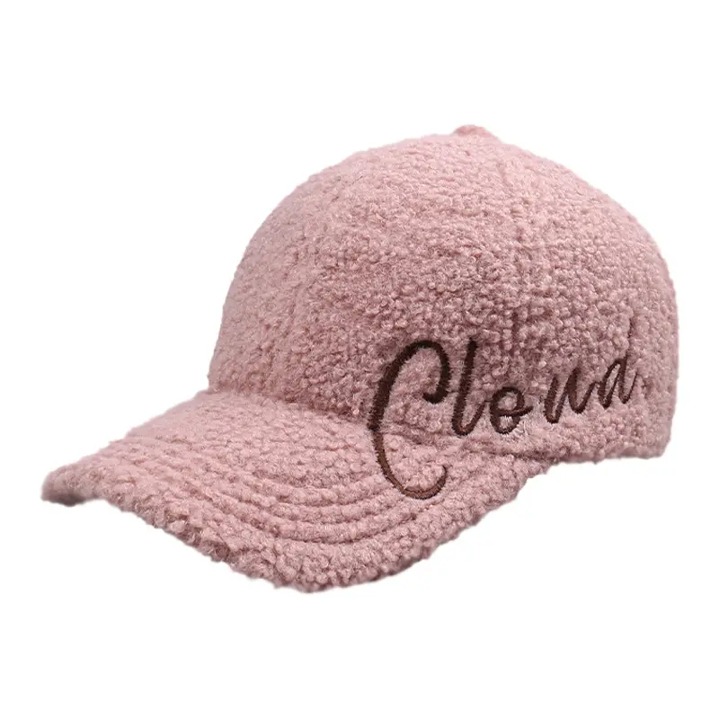 Women's Lamb Velvet Embroidered Baseball Cap Beige - Image 11