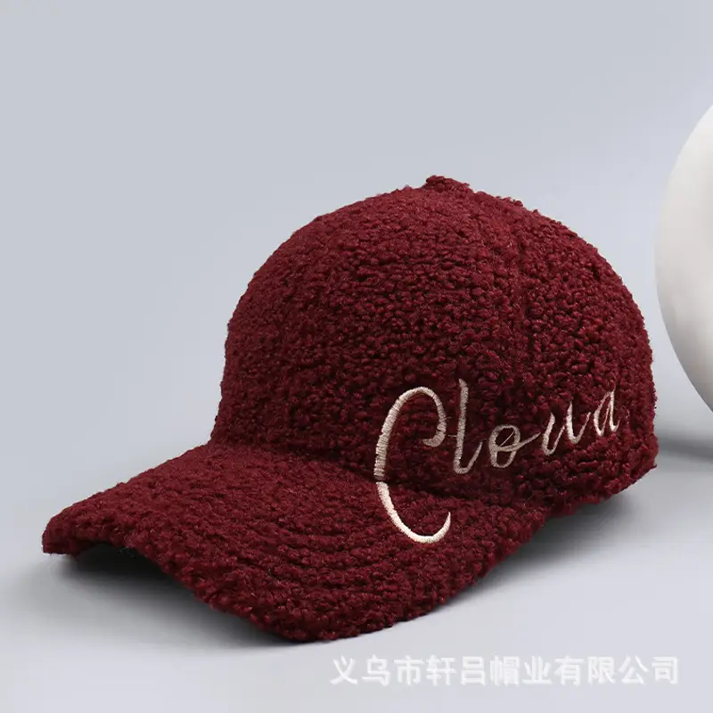 Women's Lamb Velvet Embroidered Baseball Cap Beige - Image 6