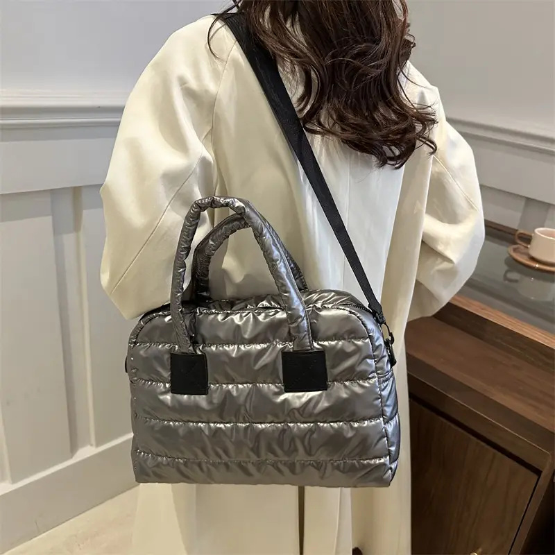 Silver Padded Women's Shoulder Bag 2024 Winter New Arrival - Image 7