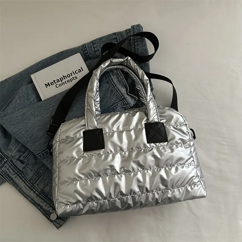 Silver Padded Women's Shoulder Bag 2024 Winter New Arrival - Image 2