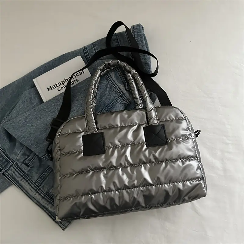 Silver Padded Women's Shoulder Bag 2024 Winter New Arrival - Image 4