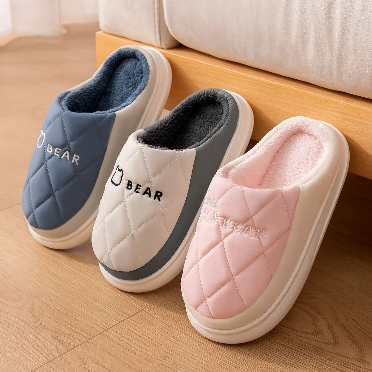 Women Winter Waterproof Cotton Slippers Grey - Image 8