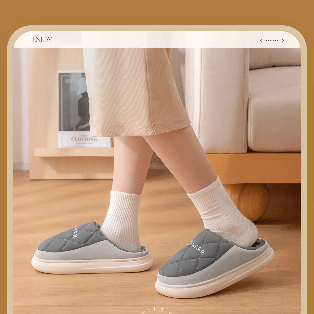 Women Winter Waterproof Cotton Slippers Grey — feature 17