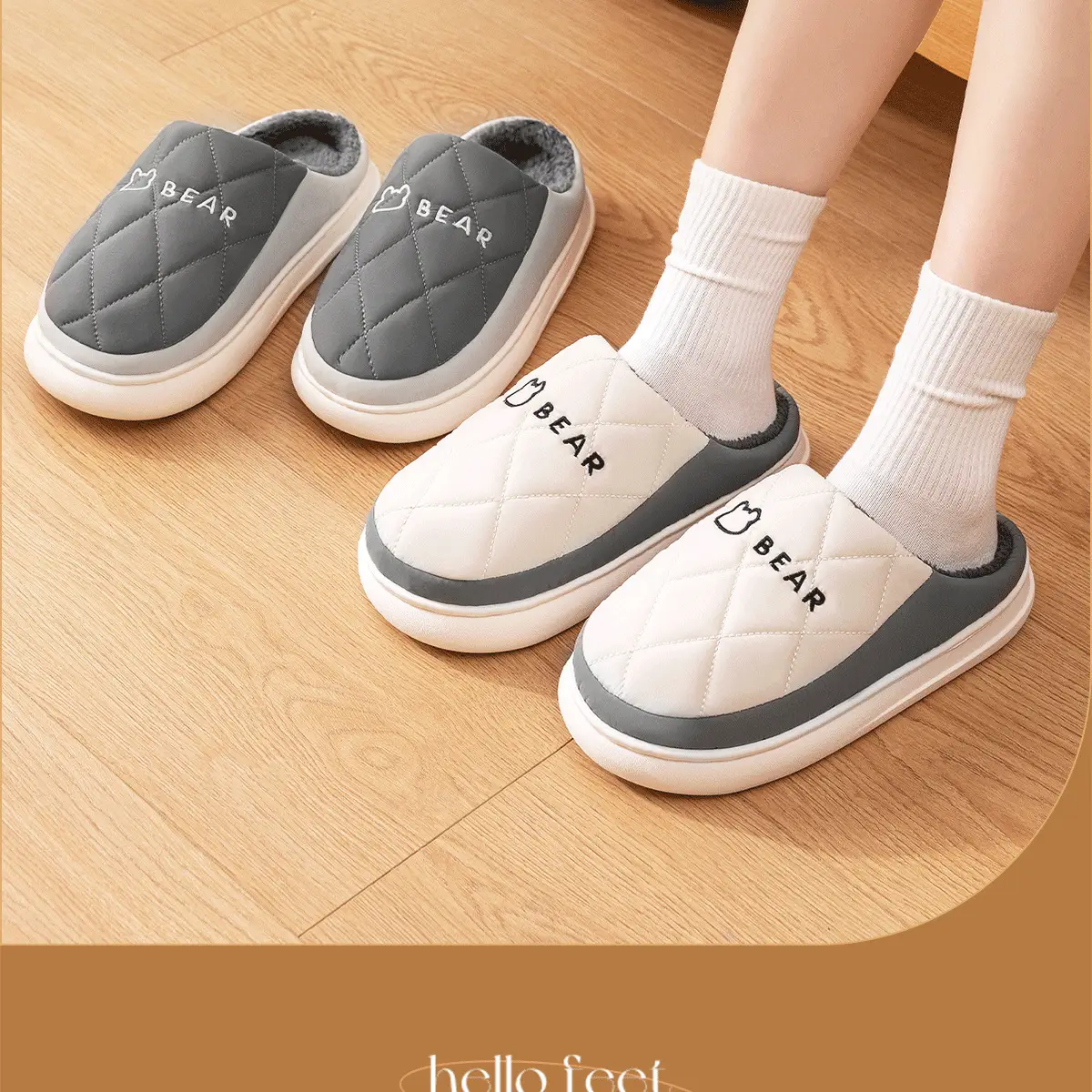 Women Winter Waterproof Cotton Slippers Grey — feature 2
