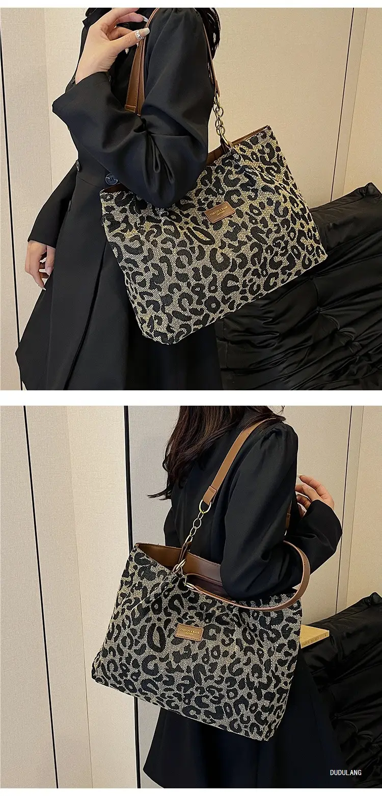 Leopard Print Women's Tote Bag Brown Leather Handle — feature 12