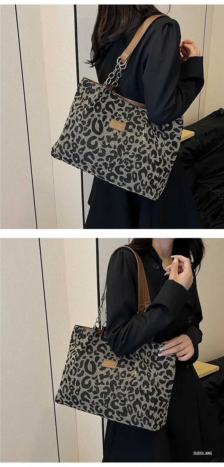 Leopard Print Women's Tote Bag Brown Leather Handle — feature 13