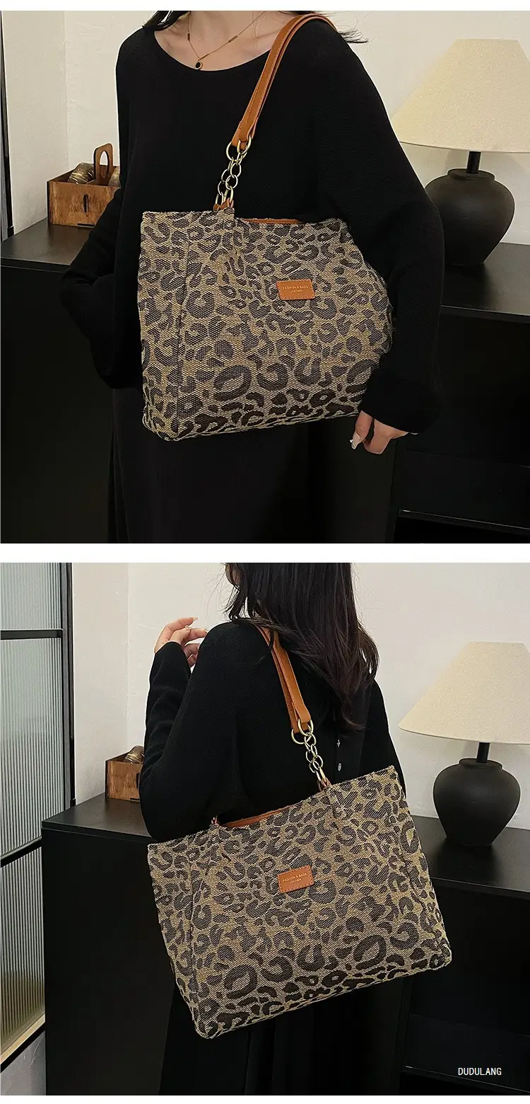 Leopard Print Women's Tote Bag Brown Leather Handle — feature 19
