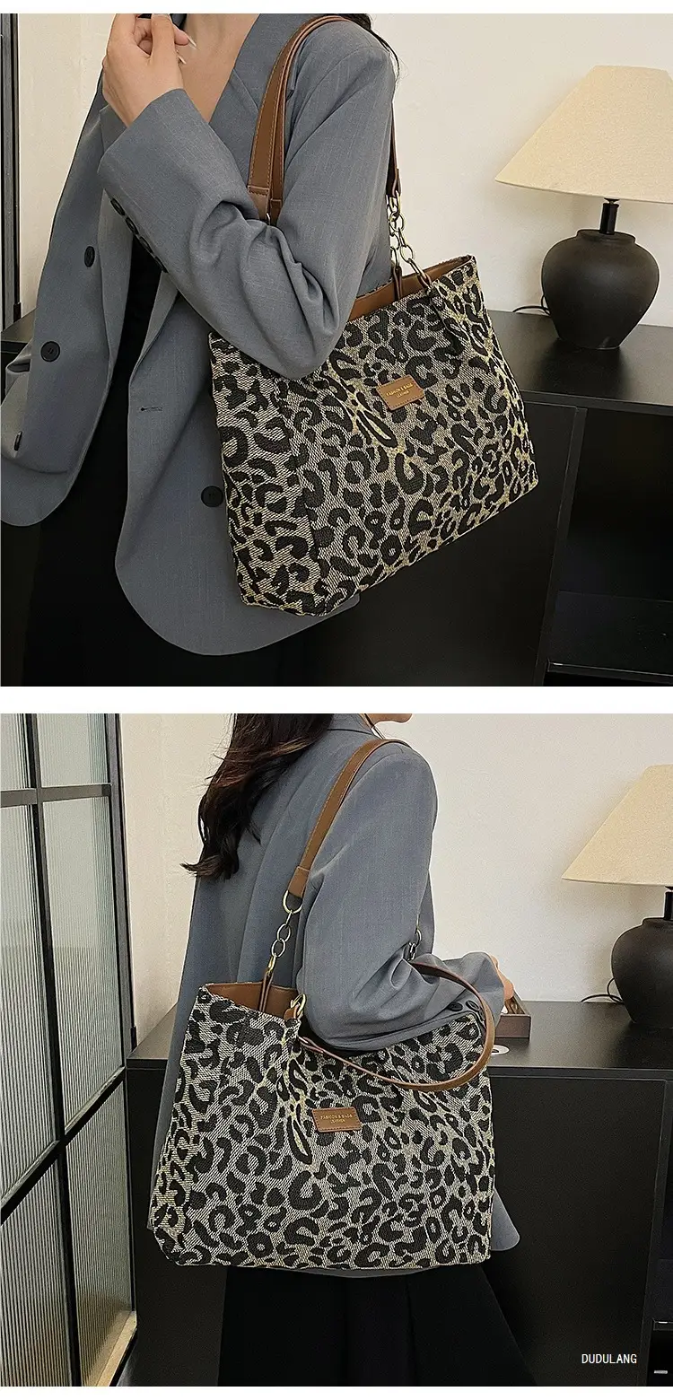Leopard Print Women's Tote Bag Brown Leather Handle — feature 8