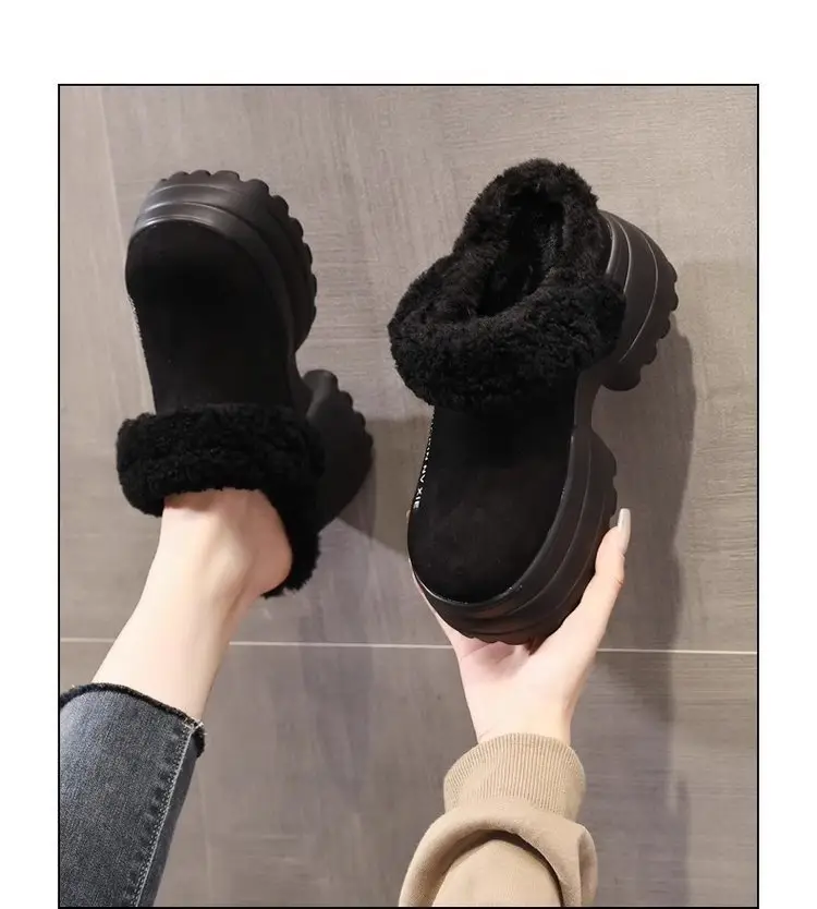 Women Fleece Thick Slippers Winter Warm Black — feature 10
