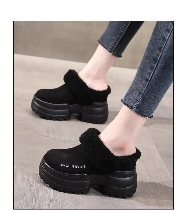 Women Fleece Thick Slippers Winter Warm Black — feature 11