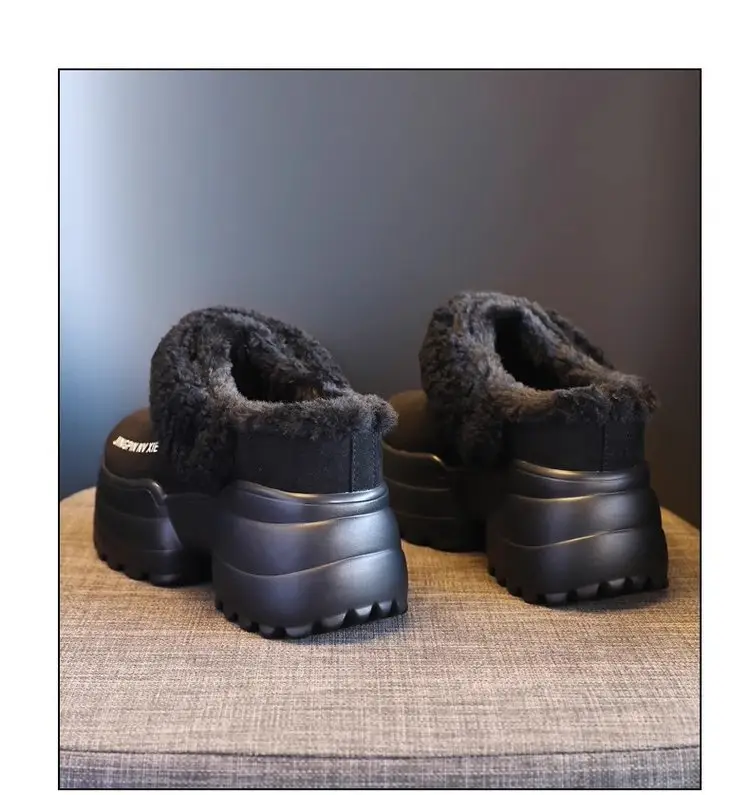 Women Fleece Thick Slippers Winter Warm Black — feature 16