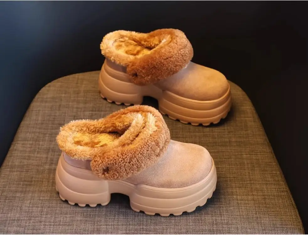 Women Fleece Thick Slippers Winter Warm Black — feature 3