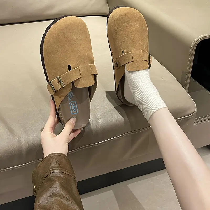 New Style Birkenstock-Style Women's Thick-Soled Retro Casual Non-Slip Closed-Toe Half-Slipper European and American Style Wear-Resistant Flat Shoes