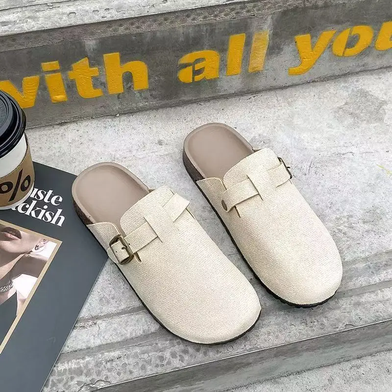 New Style Birkenstock-Style Women's Thick-Soled Retro Casual Non-Slip Closed-Toe Half-Slipper European and American Style Wear-Resistant Flat Shoes