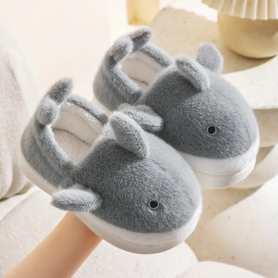Whale cotton shoes children girls autumn and winter 2024 new indoor home warm cartoon Mao Mao slippers men - Image 2
