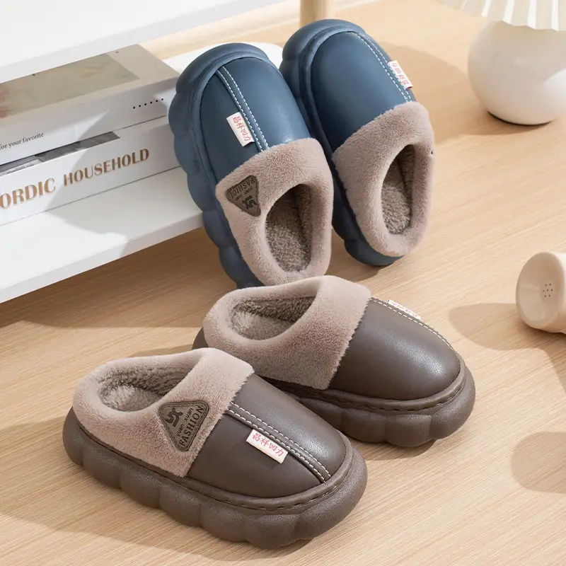 New Autumn and Winter Cotton Slippers for Boys and Girls Stepping on Dung Feeling Thick Bottom Non-slip Indoor Home Winter fleece-lined Warm Cotton Slippers