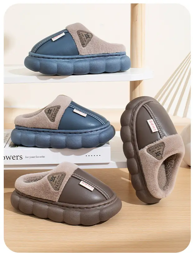 New Autumn and Winter Cotton Slippers for Boys and Girls Stepping on Dung Feeling Thick Bottom Non-slip Indoor Home Winter fleece-lined Warm Cotton Slippers — feature 2