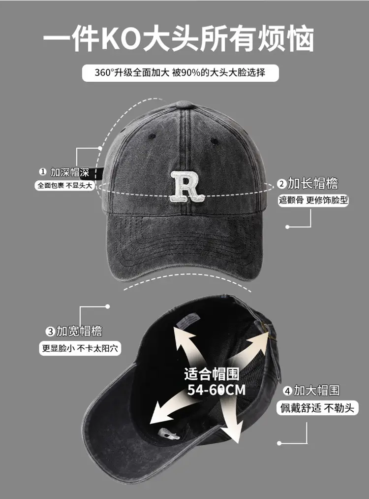 Gray "Andyou" Wash Denim Baseball Cap Women — feature 4