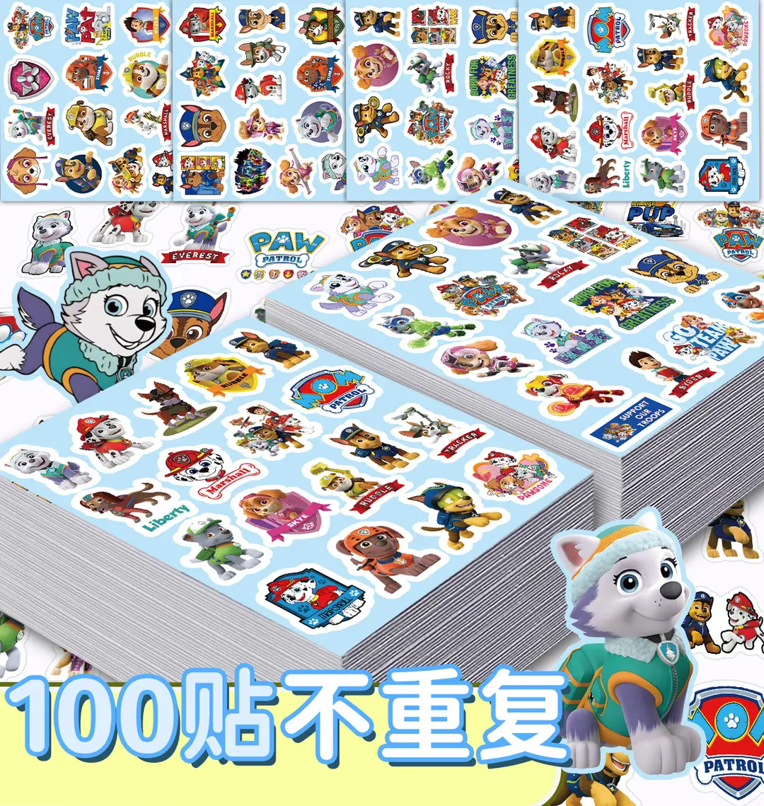 100 Cartoon Paw Patrol Doodle Stickers, Kidsren's Favorite Reward Notebook Stationery Box Stickers — feature 1