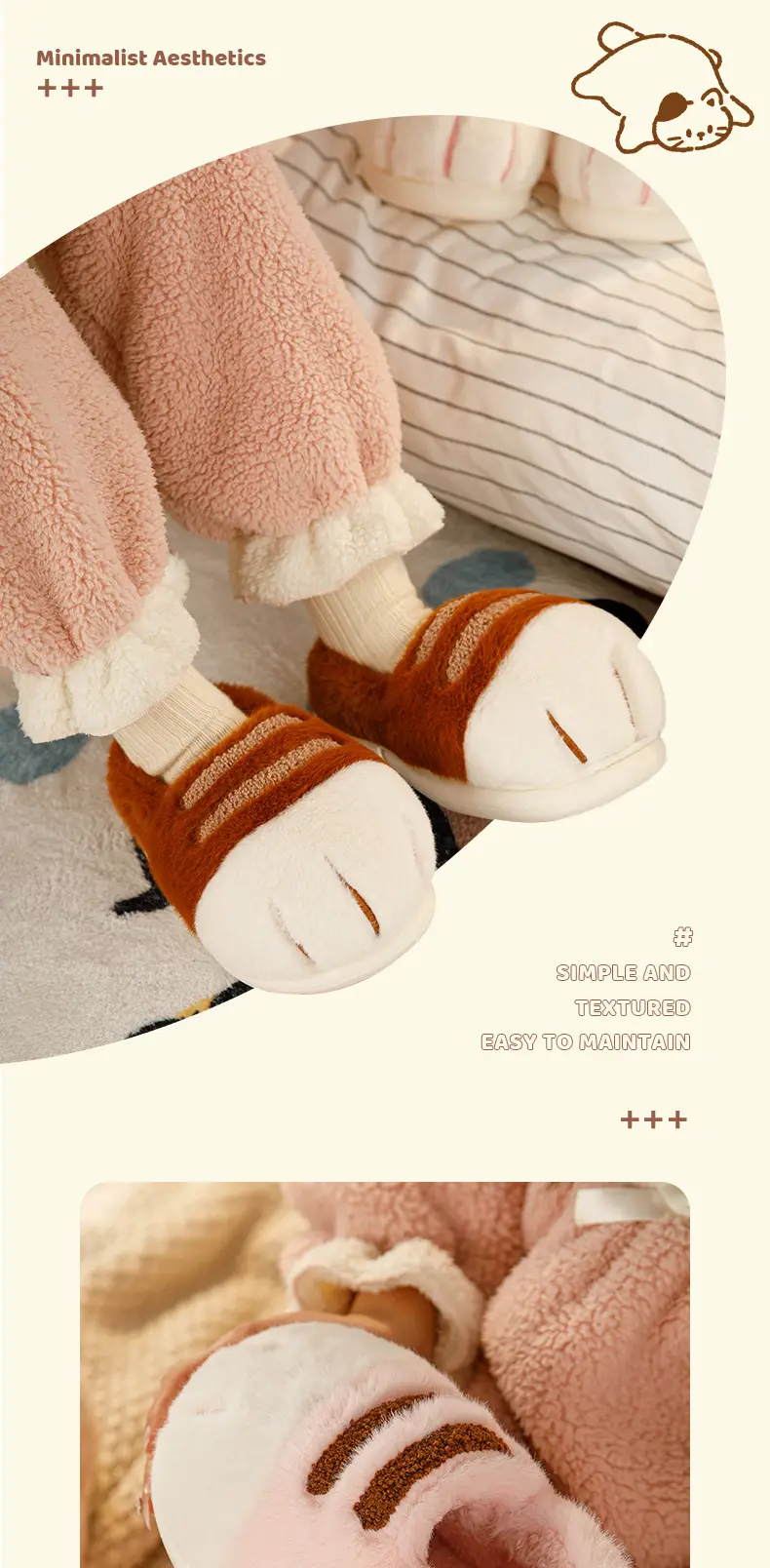 Qidan Shoe Factory Baotou Cotton Slippers Women's Winter Home Room Add Velvet Thickened Soft Bottom Warm Outer Wear Mao Mao Slippers — feature 10