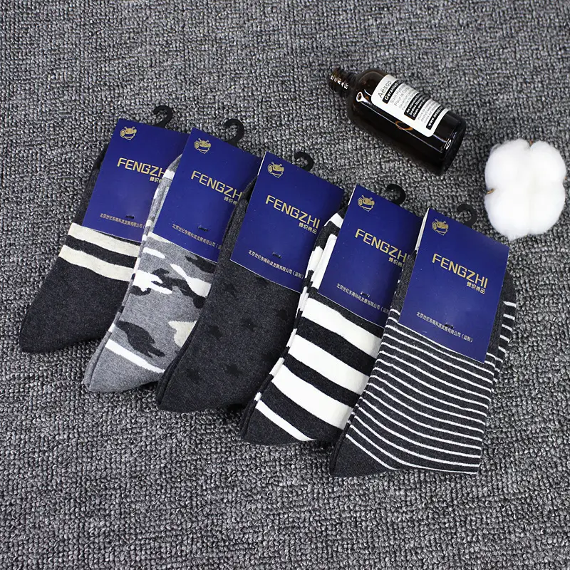 【5 Pairs】Autumn and Winter Cotton Socks for Men, Warm Casual Business Mid-High Tube Men's Socks, Sweat-Absorbent Thick Cotton Socks Wholesale