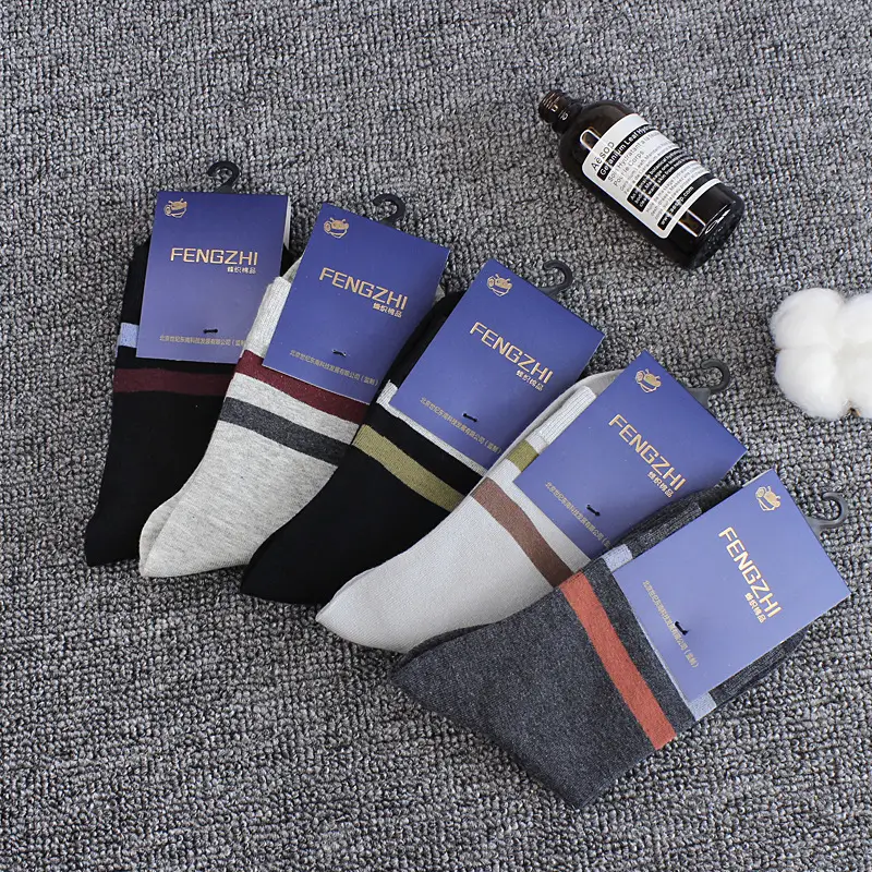 【5 Pairs】Autumn and Winter Cotton Socks for Men, Warm Casual Business Mid-High Tube Men's Socks, Sweat-Absorbent Thick Cotton Socks Wholesale