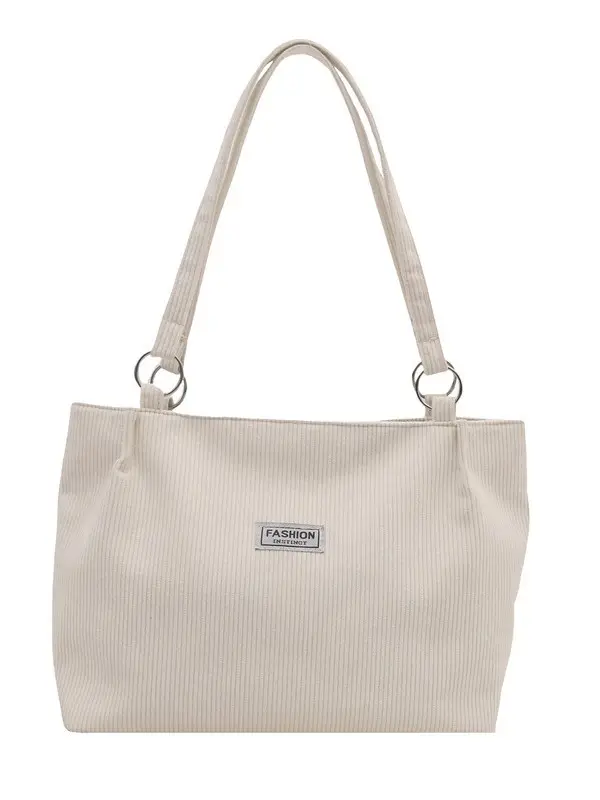 Grey Corduroy Shoulder Bag Large Capacity - Image 10