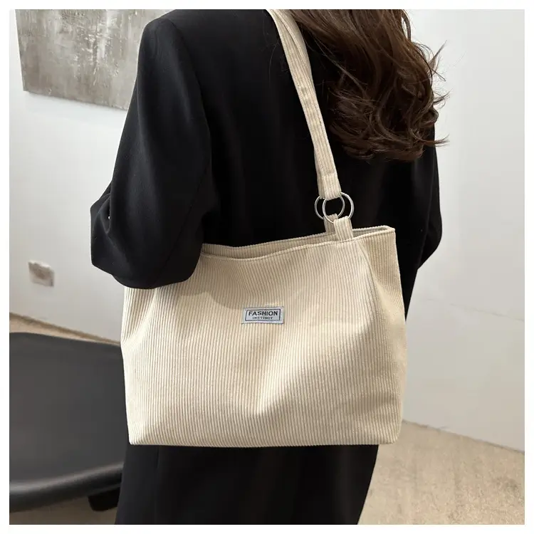 Grey Corduroy Shoulder Bag Large Capacity — feature 10