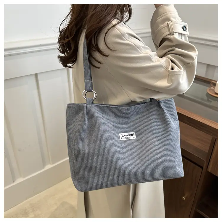 Grey Corduroy Shoulder Bag Large Capacity — feature 12