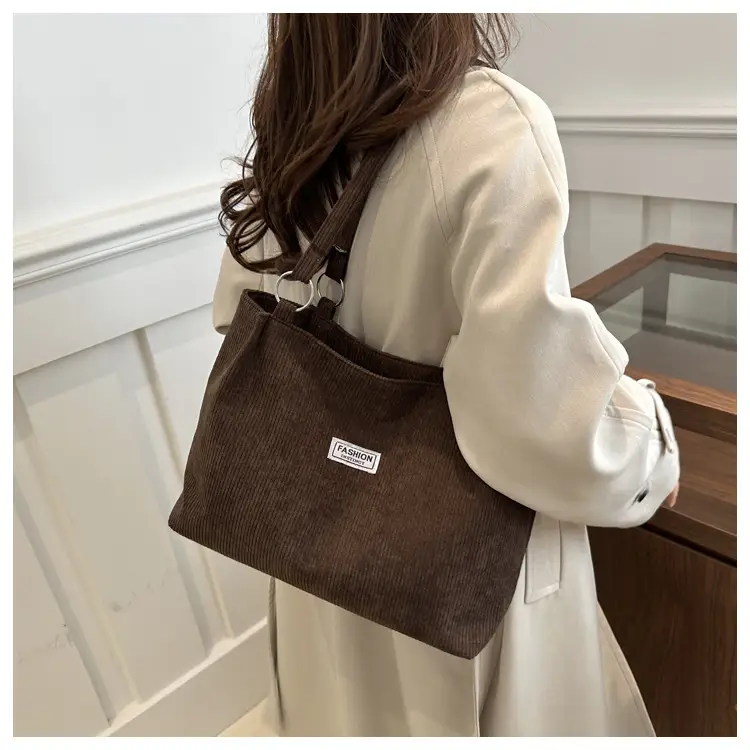 Grey Corduroy Shoulder Bag Large Capacity — feature 14
