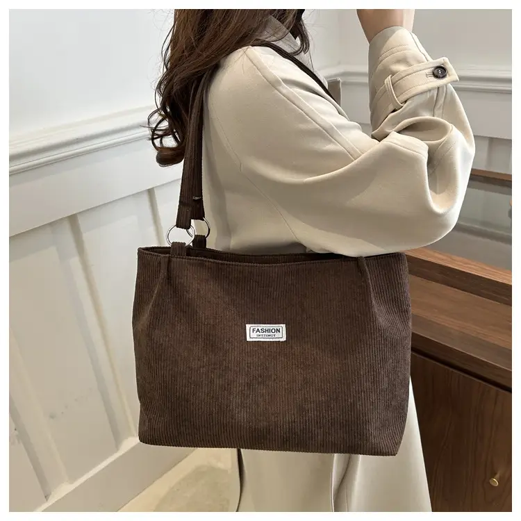 Grey Corduroy Shoulder Bag Large Capacity — feature 15