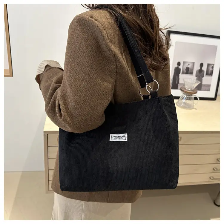 Grey Corduroy Shoulder Bag Large Capacity — feature 16