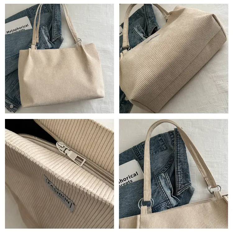 Grey Corduroy Shoulder Bag Large Capacity — feature 7